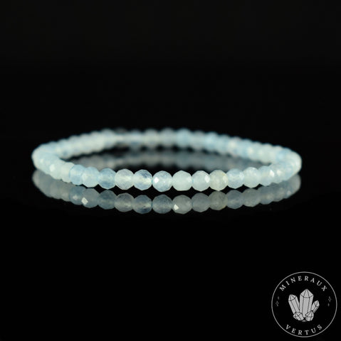 Bracelet Aigue-Marine perles rondes facettées 4mm AA