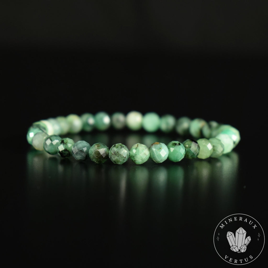 Bracelet Emeraude du Brésil perles rondes facettées 6mm AA - Calme - Purification - Harmonie