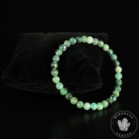 Bracelet Emeraude du Brésil perles rondes facettées 6mm AA - Calme - Purification - Harmonie