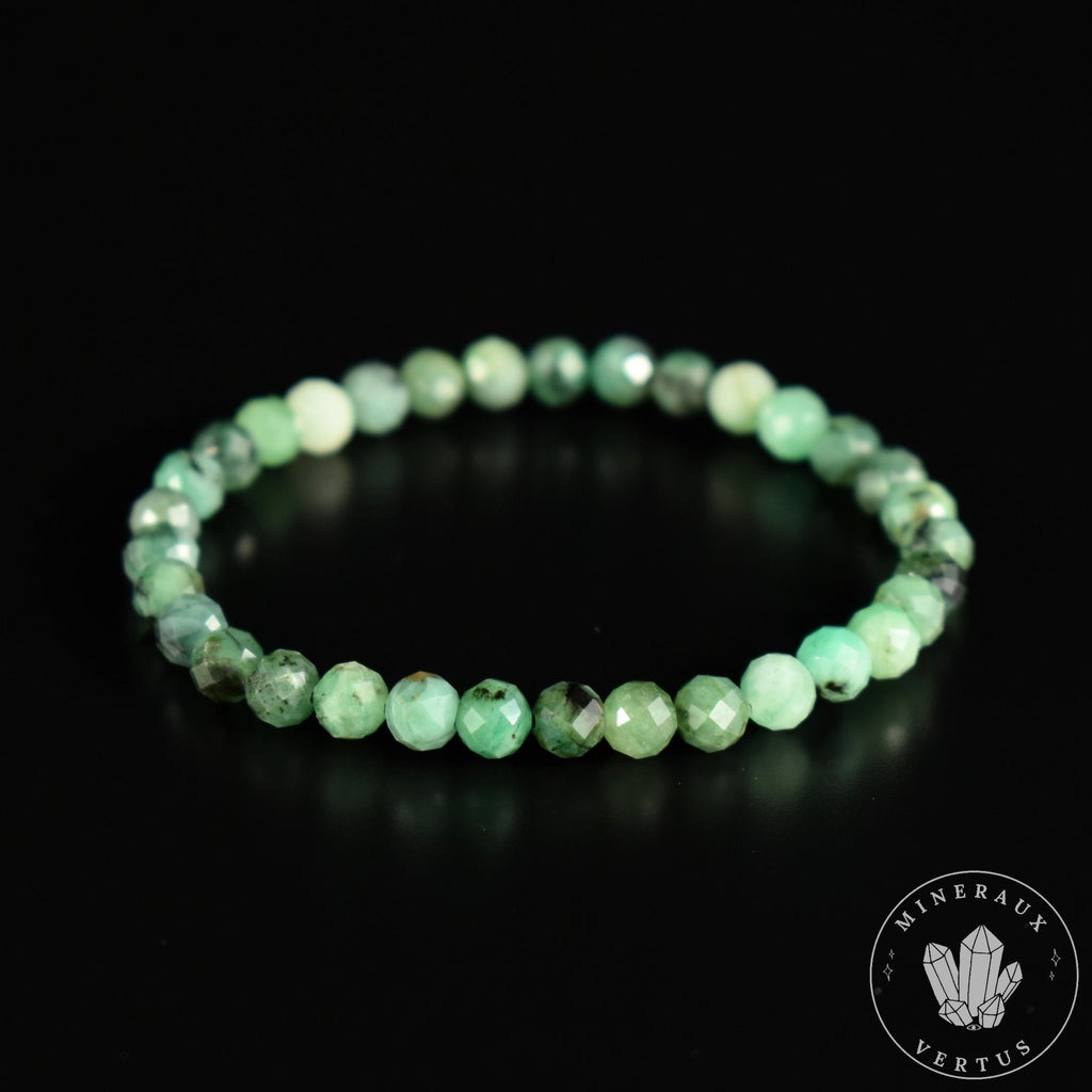 Bracelet Emeraude du Brésil perles rondes facettées 6mm AA - Calme - Purification - Harmonie