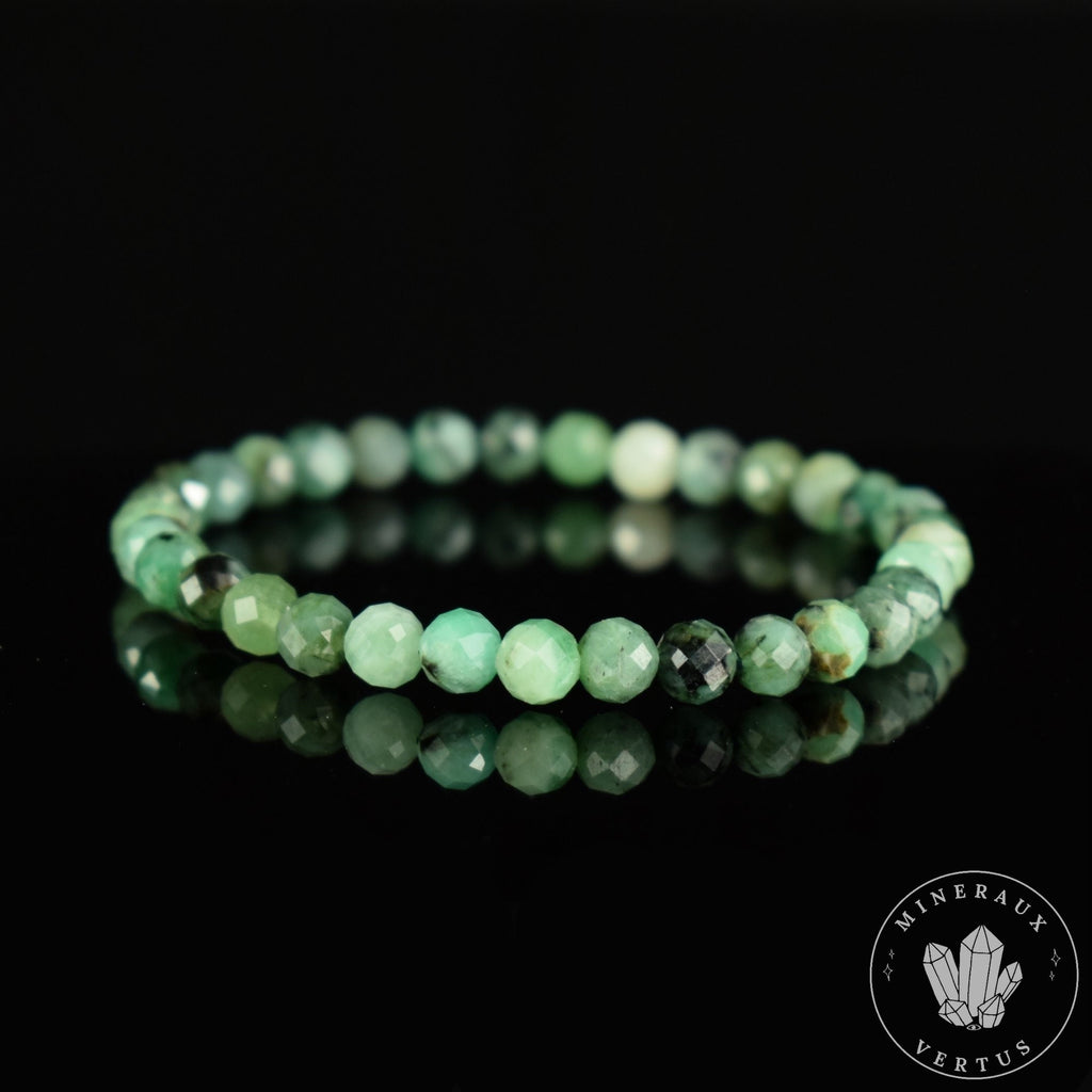 Bracelet Emeraude du Brésil perles rondes facettées 6mm AA - Calme - Purification - Harmonie