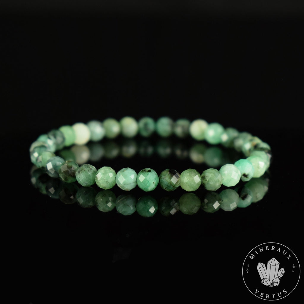Bracelet Emeraude du Brésil perles rondes facettées 6mm AA - Calme - Purification - Harmonie