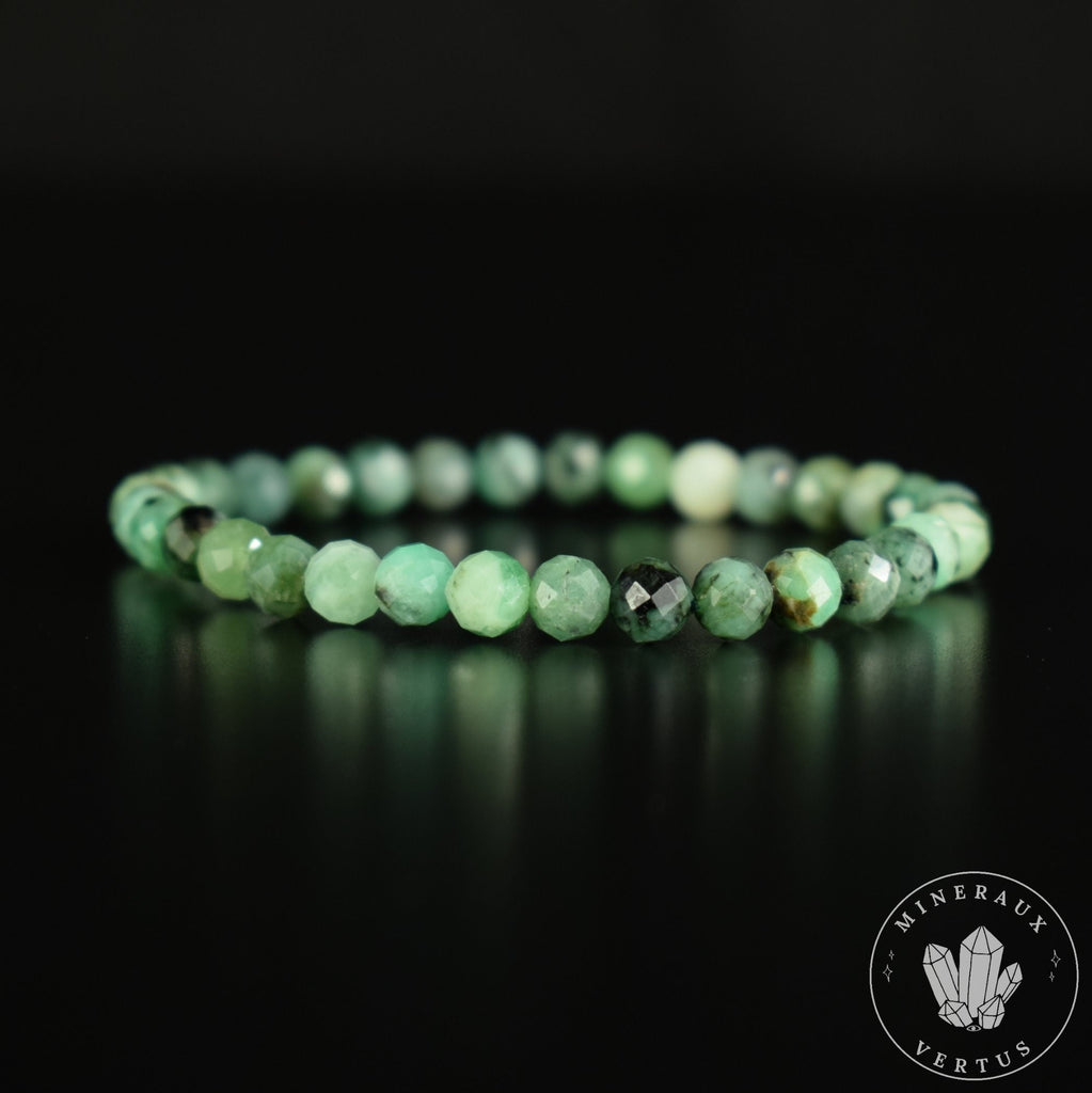 Bracelet Emeraude du Brésil perles rondes facettées 6mm AA - Calme - Purification - Harmonie