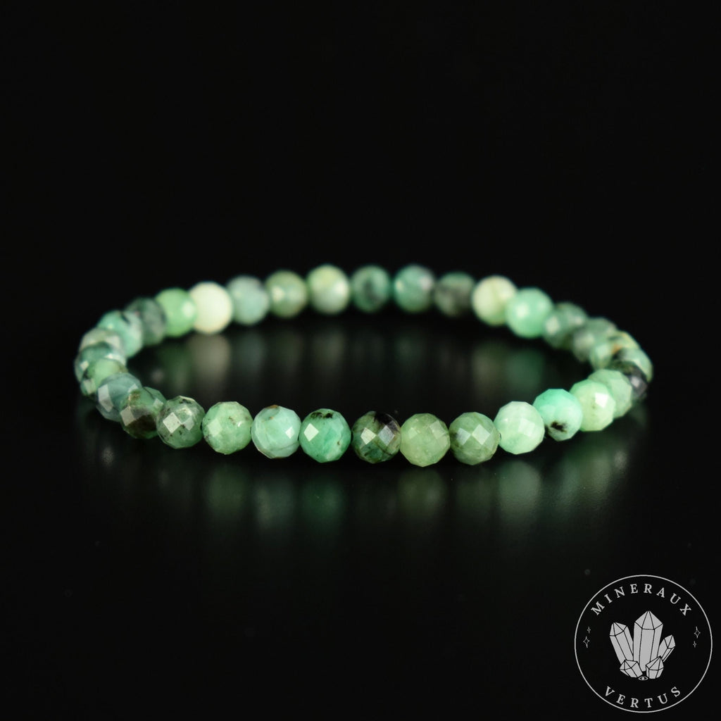 Bracelet Emeraude du Brésil perles rondes facettées 6mm AA - Calme - Purification - Harmonie