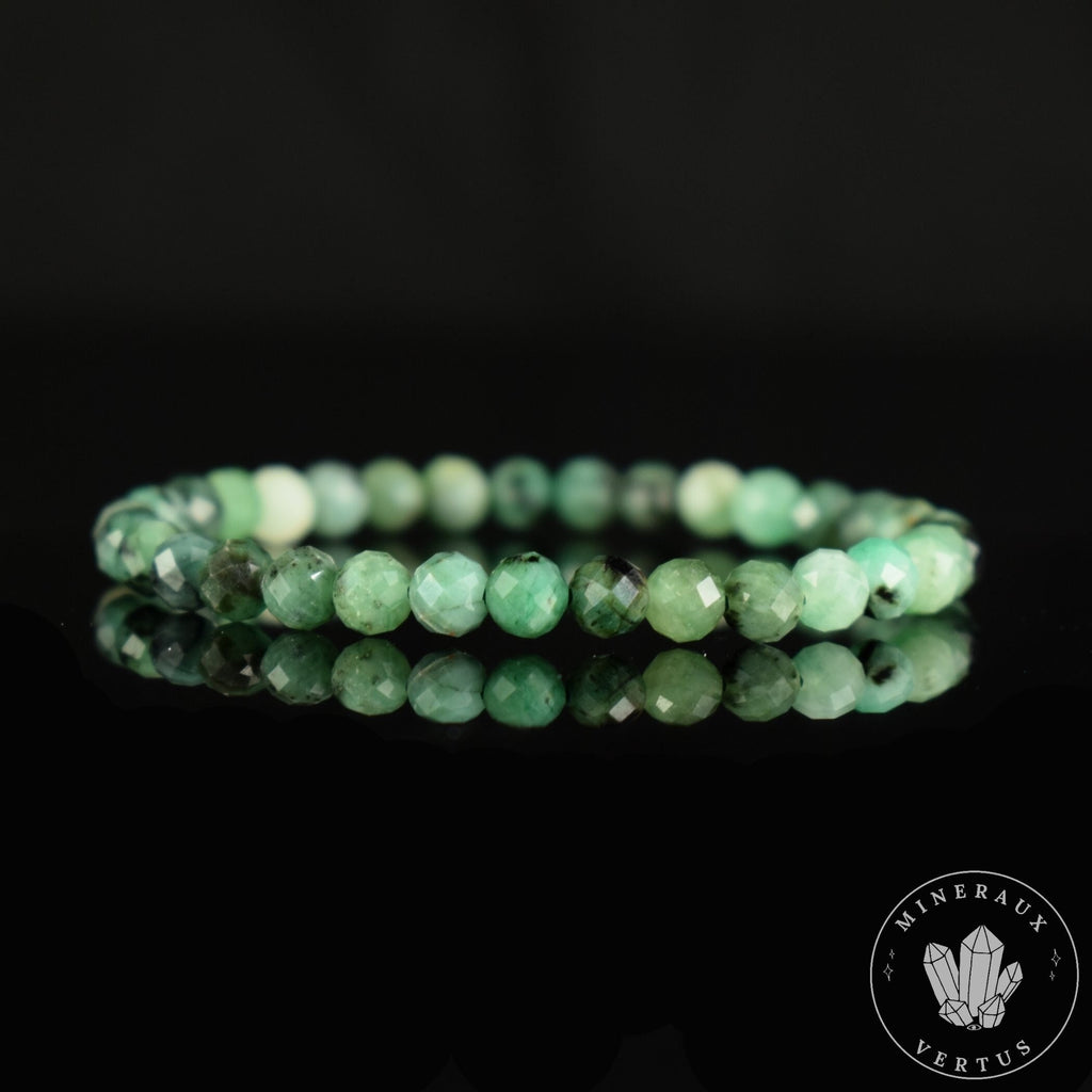 Bracelet Emeraude du Brésil perles rondes facettées 6mm AA - Calme - Purification - Harmonie