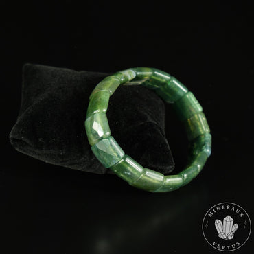 Bracelet Agate mousse naturelle du Brésil AAA grands perles facettées 15mm x 13mm  - Optimisme - Ouverture - Connexion au naturel