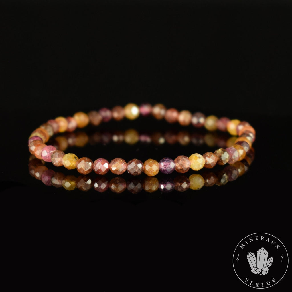 Bracelet fin Saphir Jaune et Rose A perles 4mm rondes facettées  - Richesse - Paix intérieure - Santé
