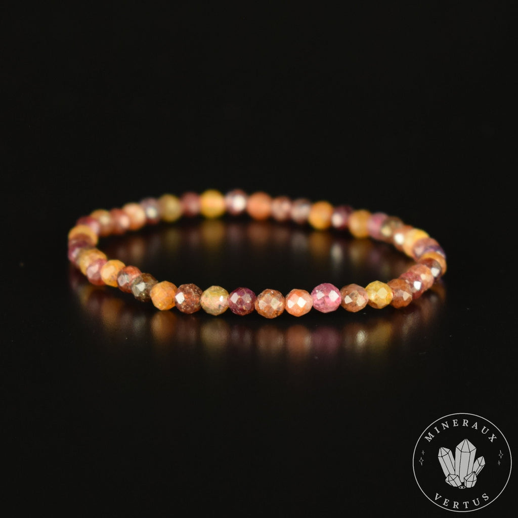 Bracelet fin Saphir Jaune et Rose A perles 4mm rondes facettées  - Richesse - Paix intérieure - Santé