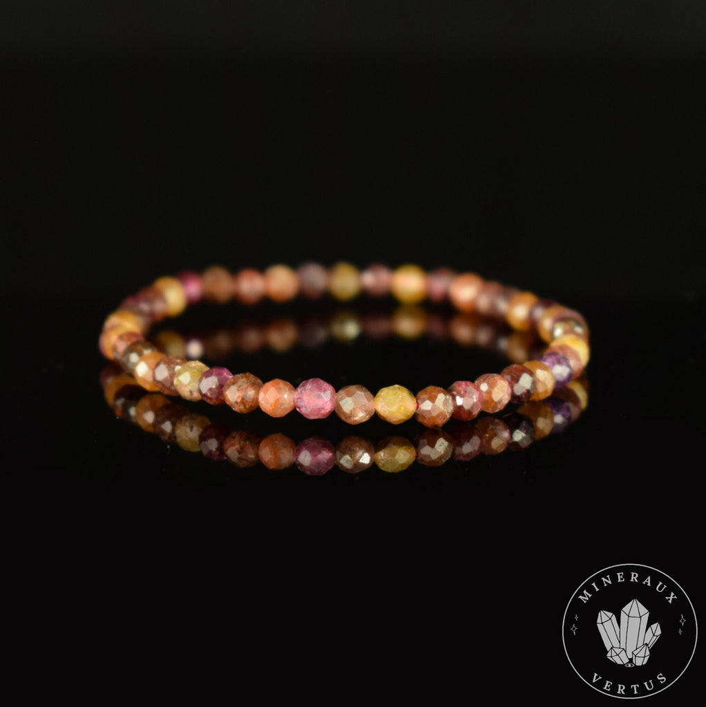 Bracelet fin Saphir Jaune et Rose A perles 4mm rondes facettées  - Richesse - Paix intérieure - Santé