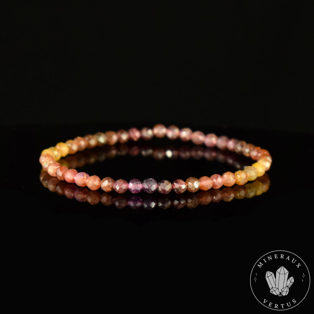 Bracelet fin Saphir Jaune et Rose A perles 4mm couleurs en dégradé rondes facettées  - Richesse - Paix intérieure - Santé