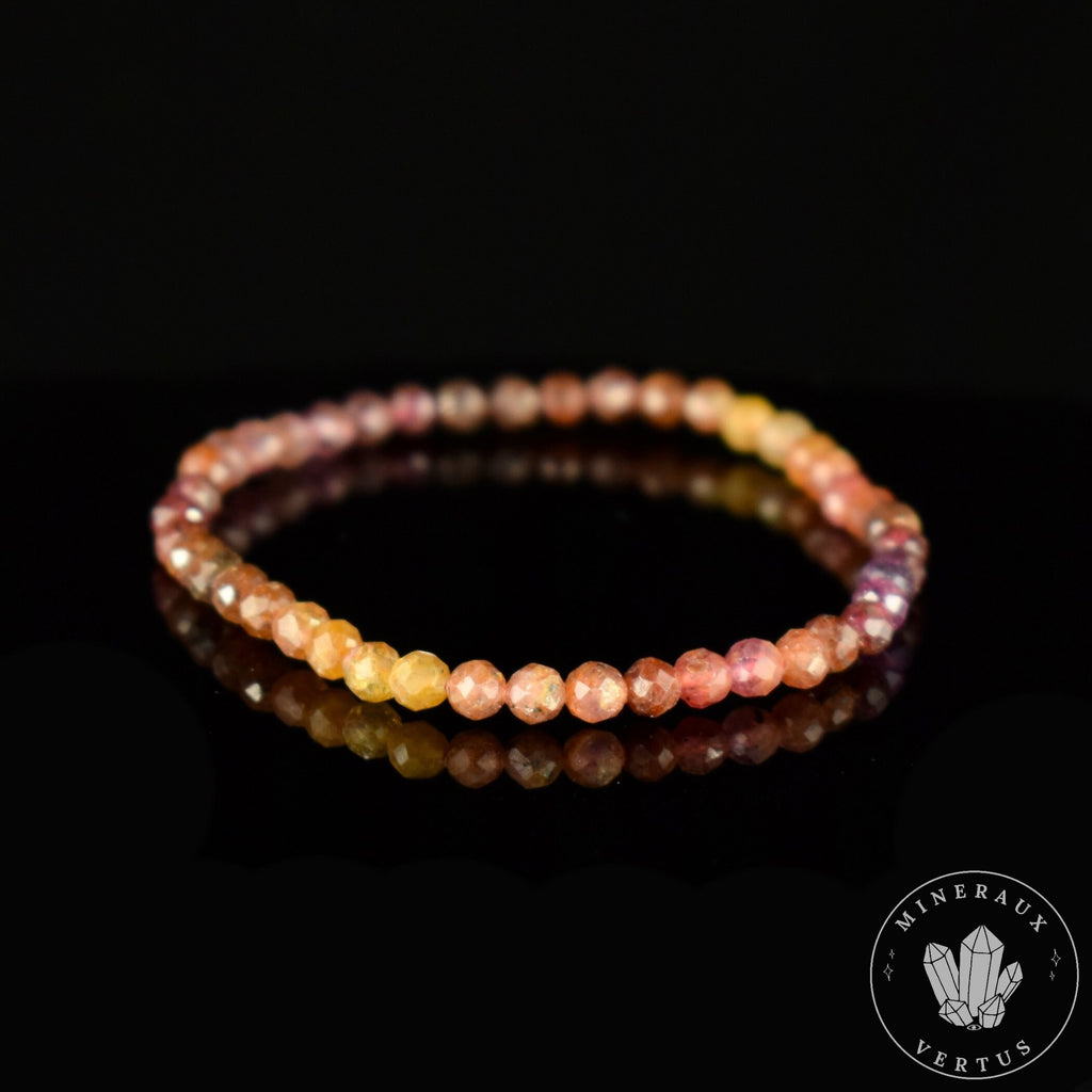 Bracelet fin Saphir Jaune et Rose A perles 4mm couleurs en dégradé rondes facettées  - Richesse - Paix intérieure - Santé