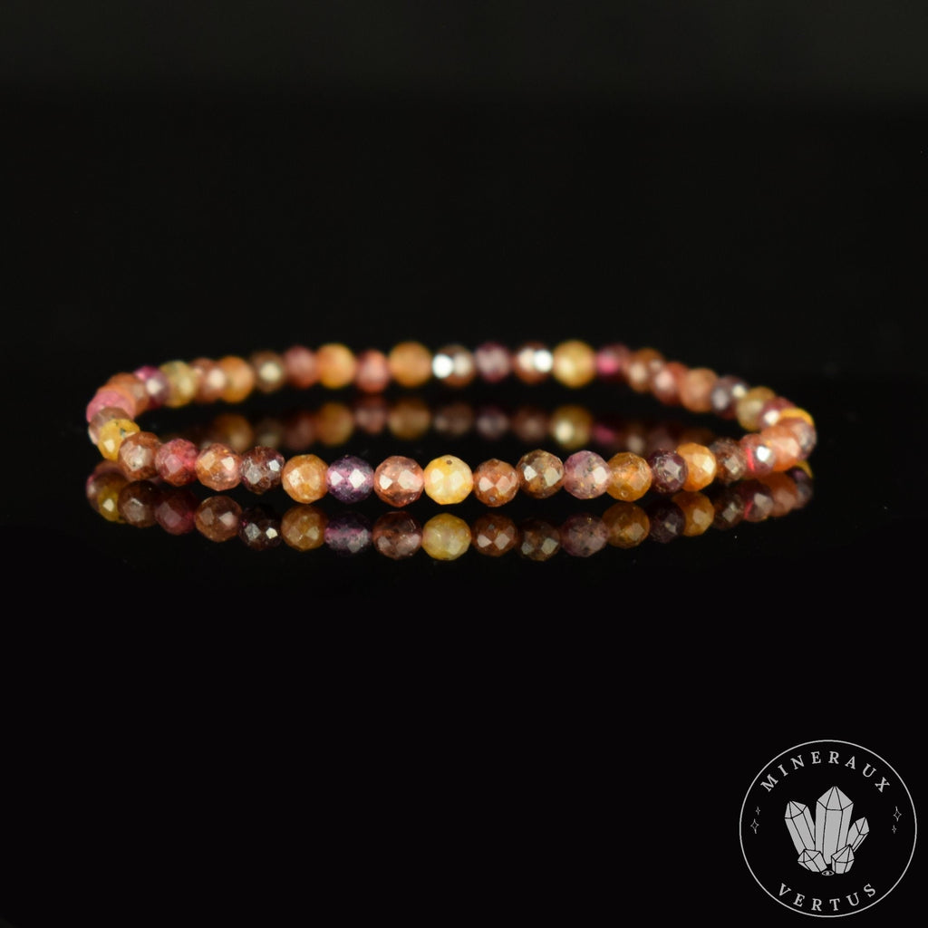 Bracelet fin Saphir Jaune et Rose A perles 4mm rondes facettées  - Richesse - Paix intérieure - Santé