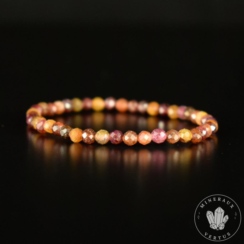 Bracelet fin Saphir Jaune et Rose A perles 4mm rondes facettées  - Richesse - Paix intérieure - Santé