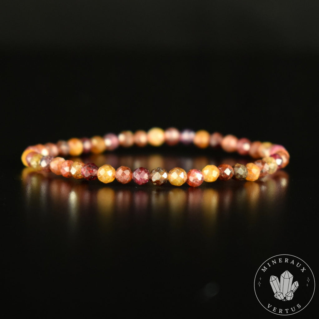 Bracelet fin Saphir Jaune et Rose A perles 4mm rondes facettées  - Richesse - Paix intérieure - Santé
