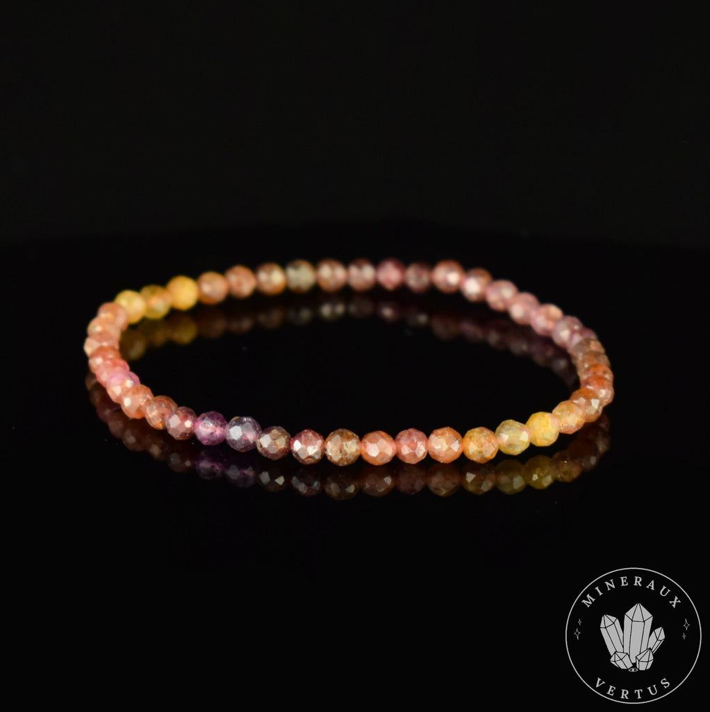Bracelet fin Saphir Jaune et Rose A perles 4mm couleurs en dégradé rondes facettées  - Richesse - Paix intérieure - Santé