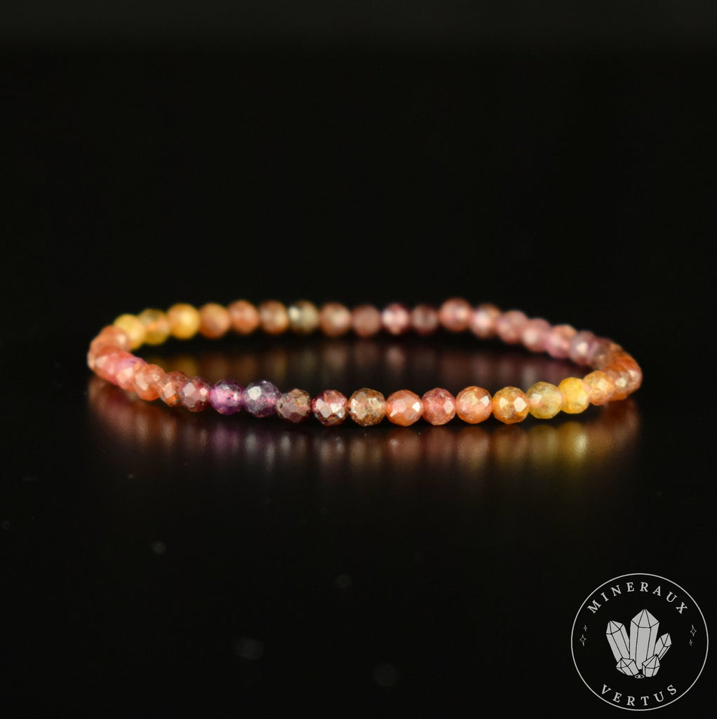 Bracelet fin Saphir Jaune et Rose A perles 4mm couleurs en dégradé rondes facettées  - Richesse - Paix intérieure - Santé