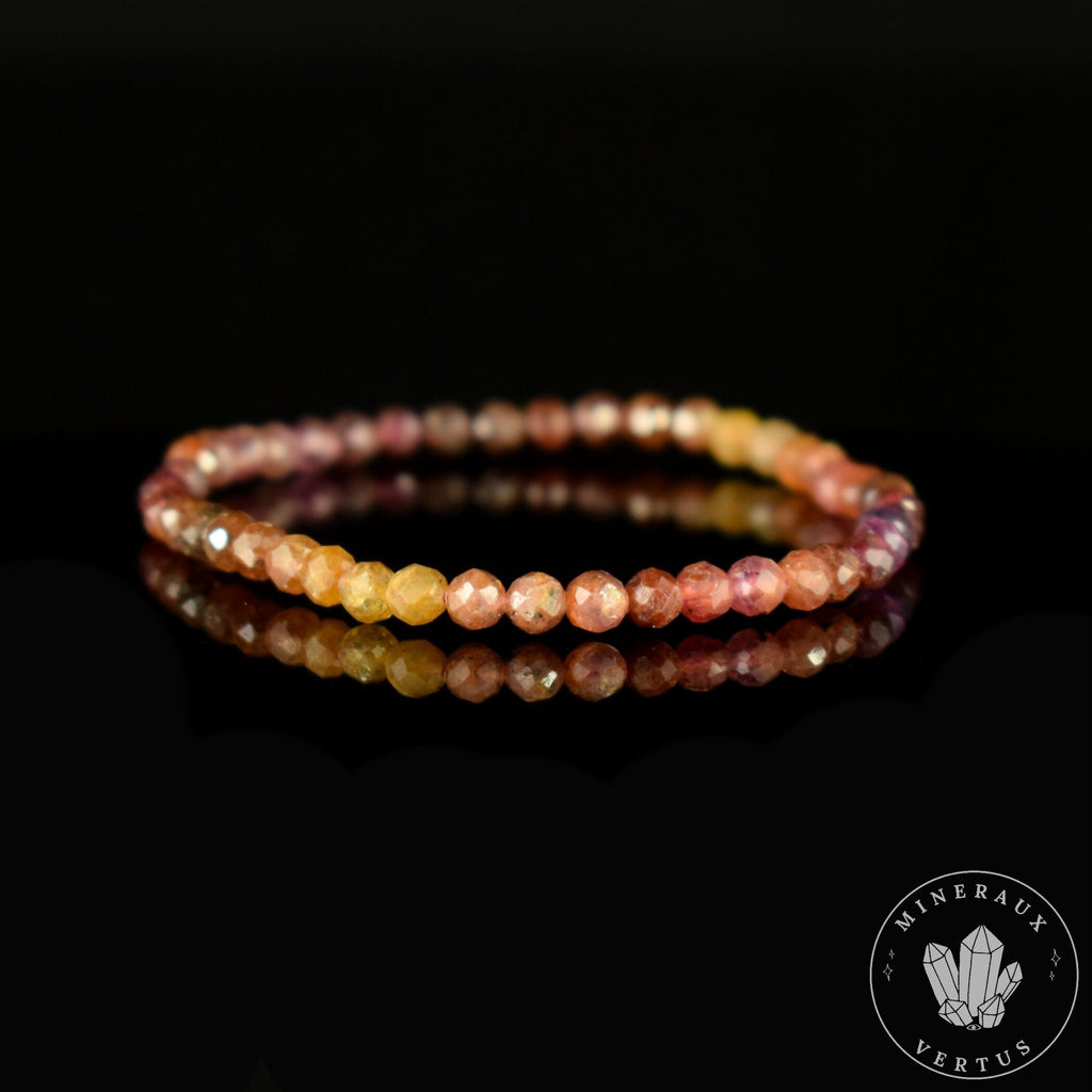Bracelet fin Saphir Jaune et Rose A perles 4mm couleurs en dégradé rondes facettées  - Richesse - Paix intérieure - Santé