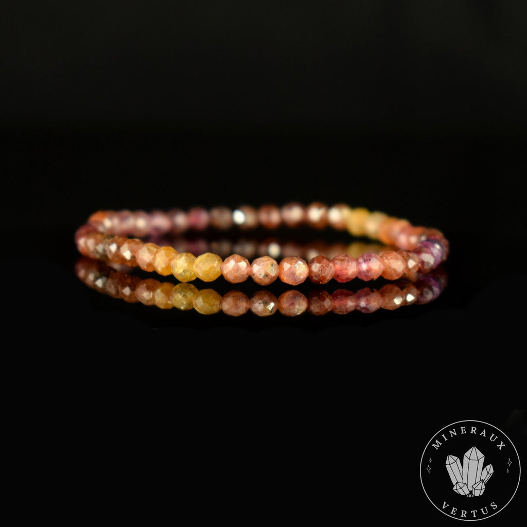 Bracelet fin Saphir Jaune et Rose A perles 4mm couleurs en dégradé rondes facettées  - Richesse - Paix intérieure - Santé