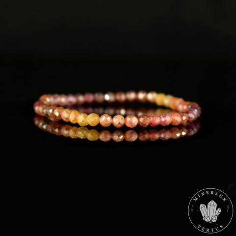 Bracelet fin Saphir Jaune et Rose A perles 4mm couleurs en dégradé rondes facettées  - Richesse - Paix intérieure - Santé