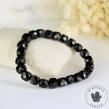 Bracelet Tourmaline noire perles 8mm cubes à facettes AAA - Ancrage - Protection - Réalignement
