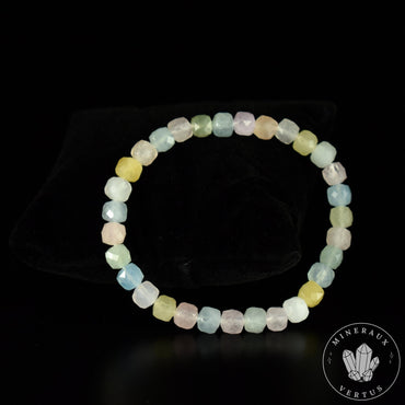 Bracelet Aigue Marine Morganite Héliodore AAA perles 6mm carrées facettées - Libération - Simplification - Amour