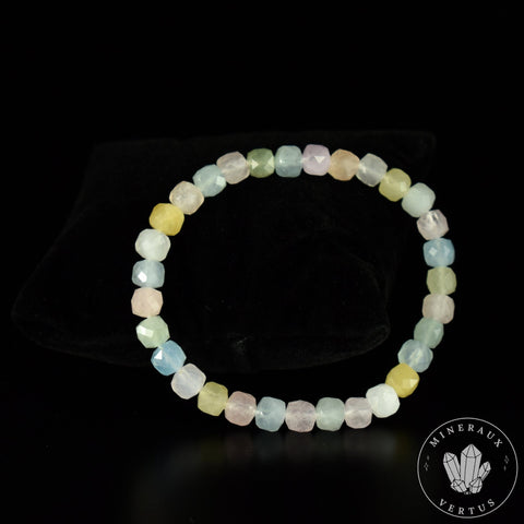 Bracelet Aigue Marine Morganite Héliodore AAA perles 6mm carrées facettées - Libération - Simplification - Amour