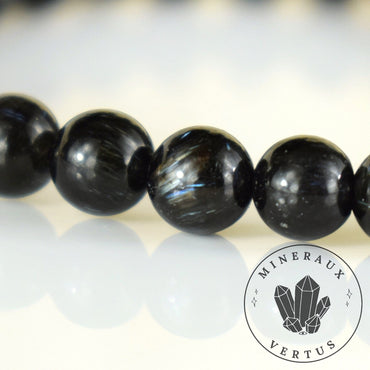 Bracelet Arfvedsonite perles 6mm rondes naturelles, Drainage Circulation Stimulation