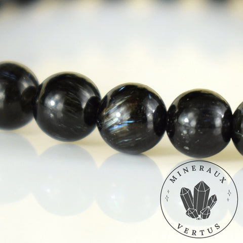 Bracelet Arfvedsonite perles 6mm rondes naturelles, Drainage Circulation Stimulation