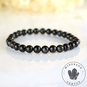 Bracelet Arfvedsonite perles 6mm rondes naturelles, Drainage Circulation Stimulation