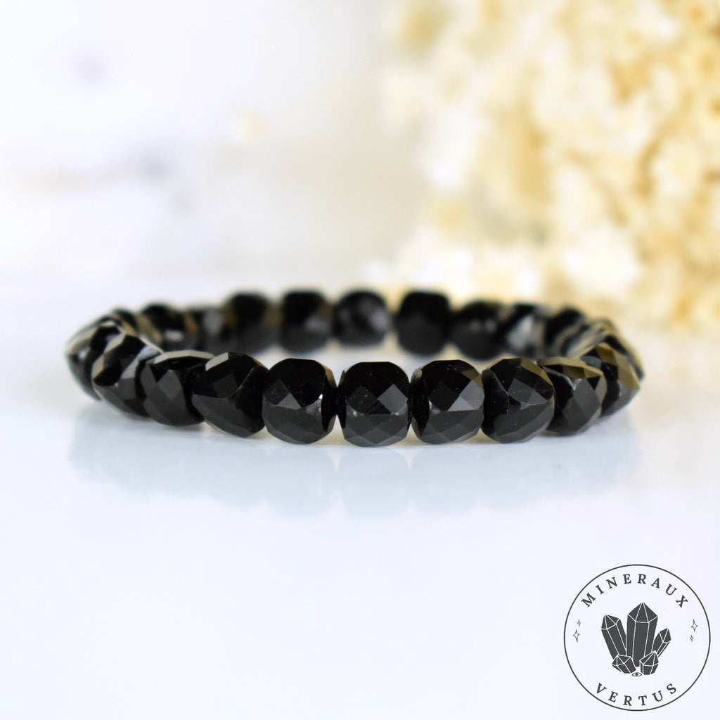 Bracelet Tourmaline noire perles 8mm cubes à facettes AAA - Ancrage - Protection - Réalignement