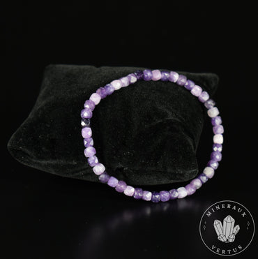 Bracelet Lépidolite Violette AA perles carrées facettées 4mm - Accomplissement - Sécurité - Instinct