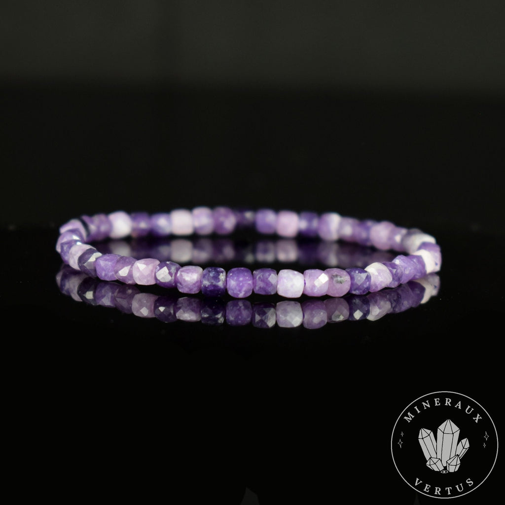 Bracelet Lépidolite Violette AA perles carrées facettées 4mm - Accomplissement - Sécurité - Instinct