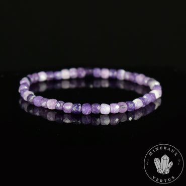 Bracelet Lépidolite Violette AA perles carrées facettées 4mm - Accomplissement - Sécurité - Instinct