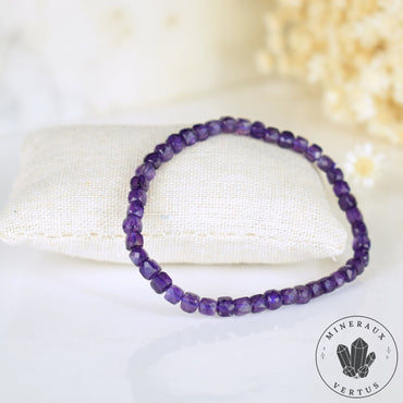 Bracelet Améthyste du Brésil AAA perles cubiques facettées 4mm - Intégration - Calme spirituel - Guérison