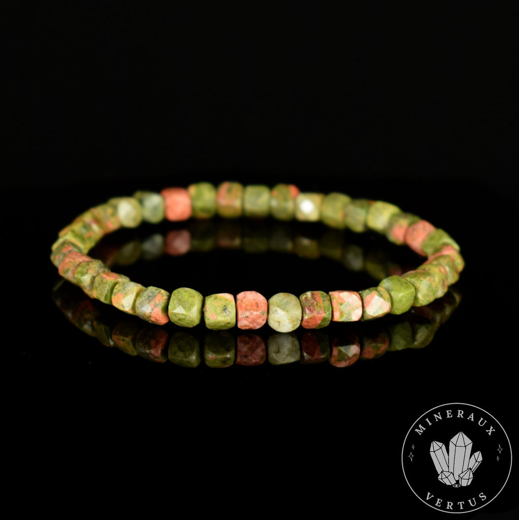 Bracelet Unakite perles carrées facettées 5mm - Equilibre - Libération - Concentration