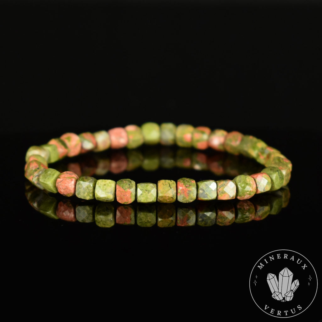 Bracelet Unakite perles carrées facettées 5mm - Equilibre - Libération - Concentration