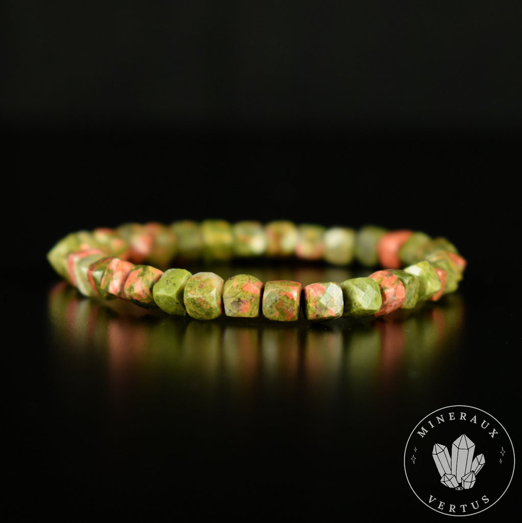 Bracelet Unakite perles carrées facettées 5mm - Equilibre - Libération - Concentration