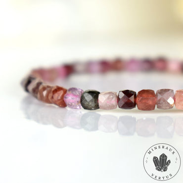 Bracelet fin Spinelle Multicolore AAA perles naturelles 4mm carrées facettées  - Protection - Ancrage - Vigueur