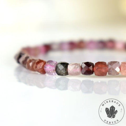 Bracelet fin Spinelle Multicolore AAA perles naturelles 4mm carrées facettées  - Protection - Ancrage - Vigueur