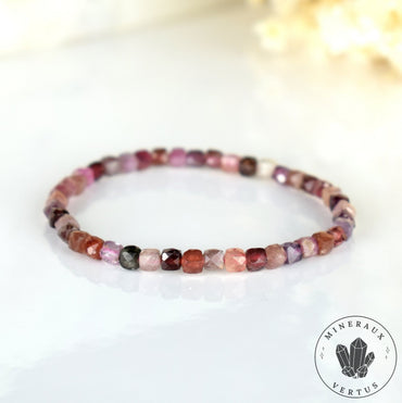 Bracelet fin Spinelle Multicolore AAA perles naturelles 4mm carrées facettées  - Protection - Ancrage - Vigueur