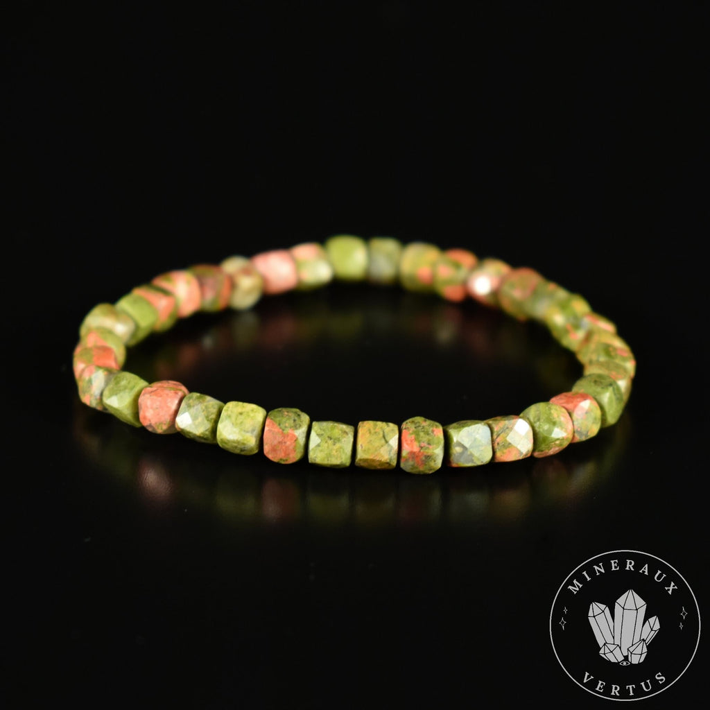 Bracelet Unakite perles carrées facettées 5mm - Equilibre - Libération - Concentration