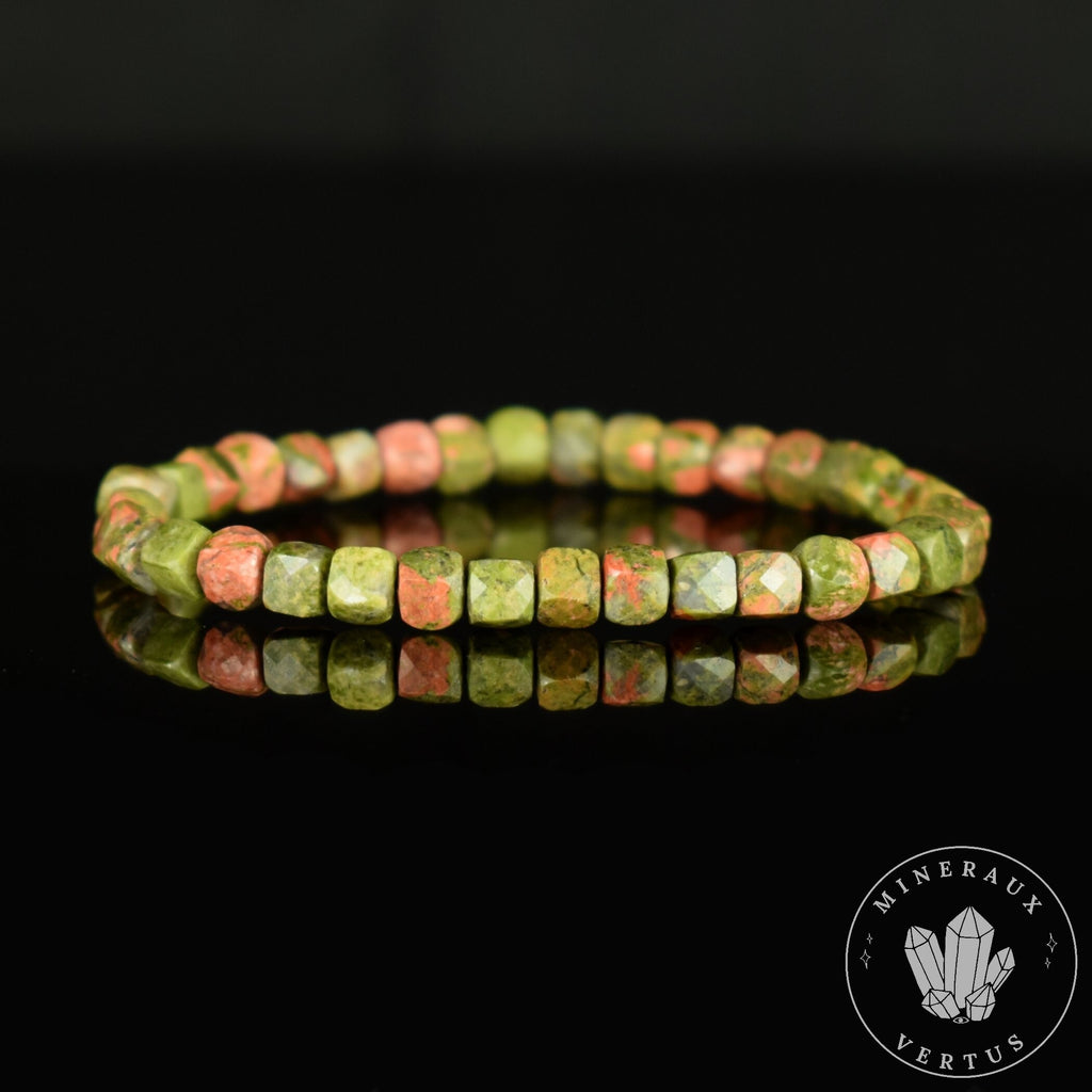 Bracelet Unakite perles carrées facettées 5mm - Equilibre - Libération - Concentration