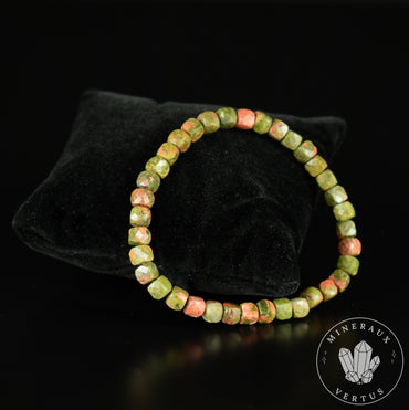 Bracelet Unakite perles carrées facettées 5mm - Equilibre - Libération - Concentration