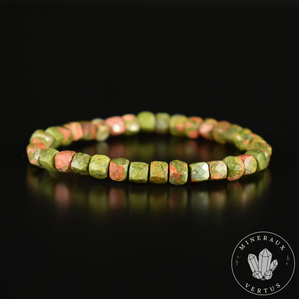 Bracelet Unakite perles carrées facettées 5mm - Equilibre - Libération - Concentration