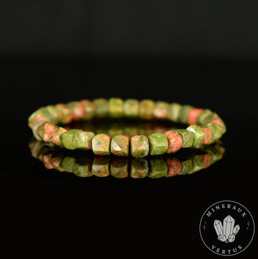 Bracelet Unakite perles carrées facettées 5mm - Equilibre - Libération - Concentration