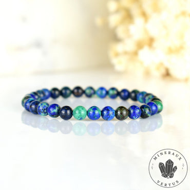 Bracelet Azurite & Malachite perles 6mm rondes AAA en pierres naturelles