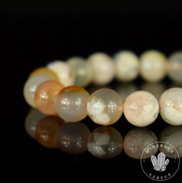 Bracelet Agate Fleur de Cerisier Sakura perles 10mm rondes - Sérénité - Joie - Epanouissement